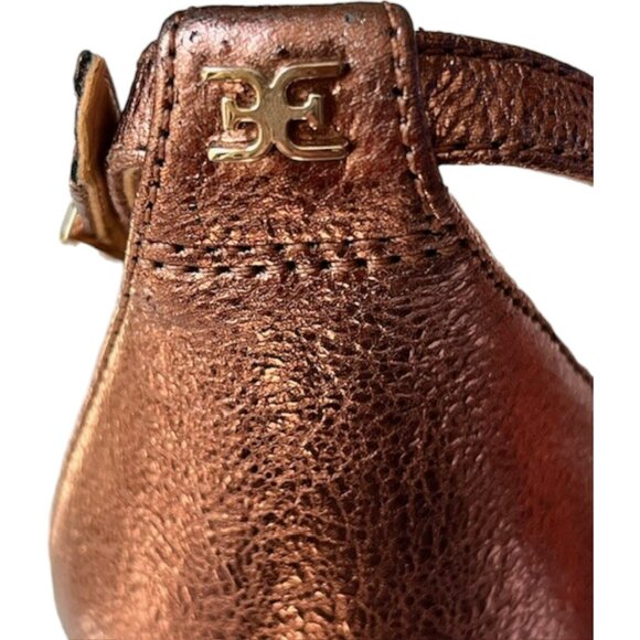 Sam Edelman Yaro Ankle Strap Heeled Crinkle Leather Sandals - Copper - 9 - Picture 7 of 14